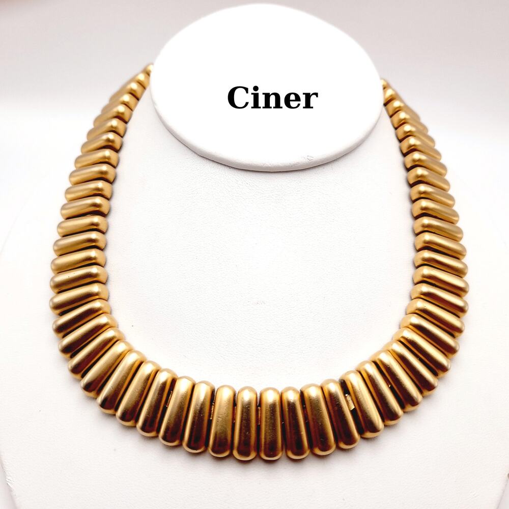 Vintage Ciner Gold Plated Collar Choker Necklace 16 Inch Signed